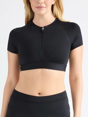 NWT Knix Short Sleeve Zip Front Black Swim Top UPF 50+ Removable Cups XXXXL Rash